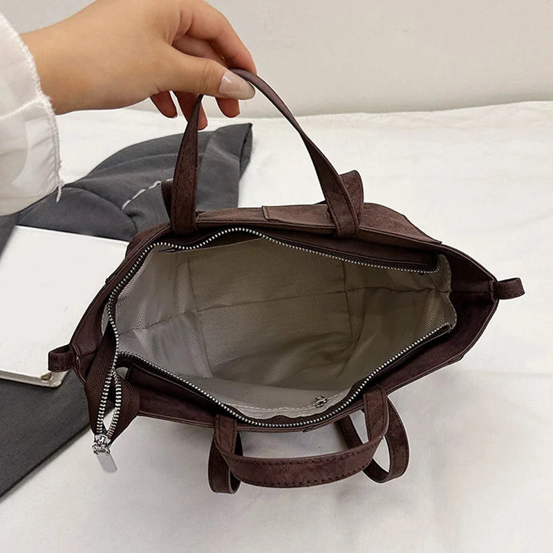 Large Suede Tote Bag – Women's Retro Shoulder Handbag