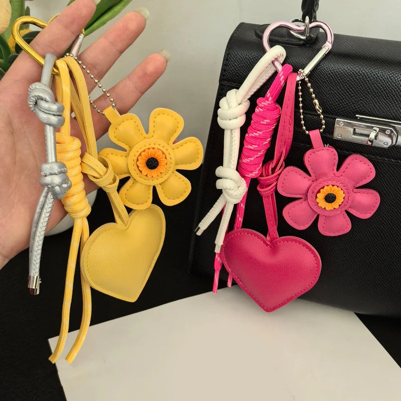 PU Leather Flower Tassel Bag Charm Keychain