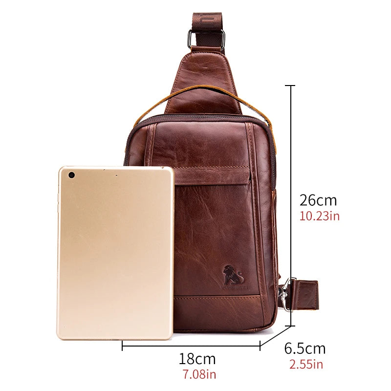 Men's Leather Crossbody Chest Bag – Cowhide Sling Bag