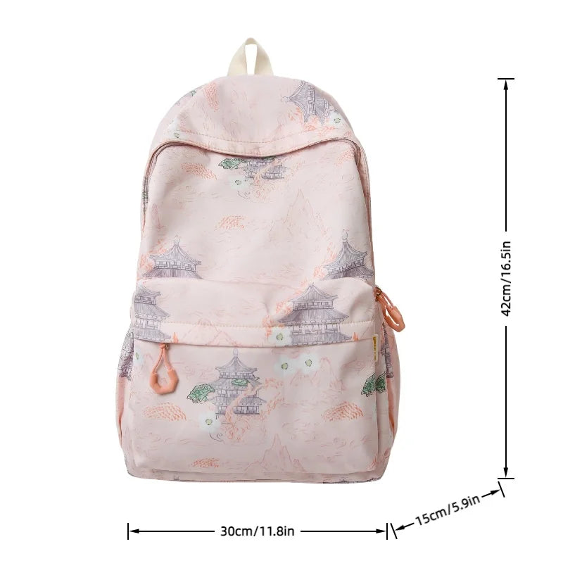 Chinese Ink Painting Backpack – Large Capacity Retro Student Bag