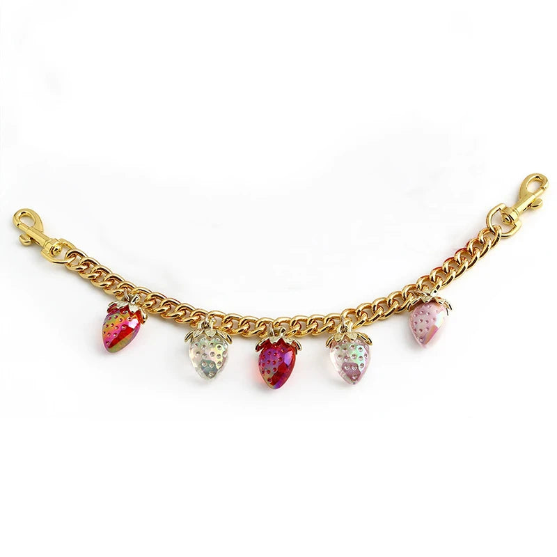 Crystal Cherry Bag Charm Chain with Dual Gold Clips