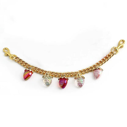 Crystal Cherry Bag Charm Chain with Dual Gold Clips