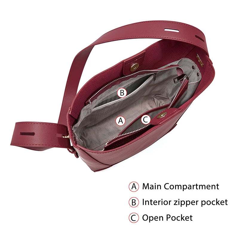 Foxer Women S Bucket Bag Split Leather Large Capacity Tote Female Crossbody Commuter Shoulder