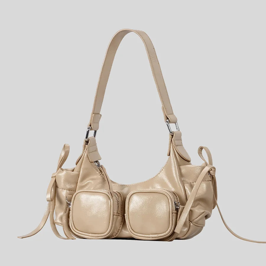 Vintage Multiple Pockets Underarm Bag Designer Women Shoulder Bags Luxury Pu Leather Crossbody Y2k