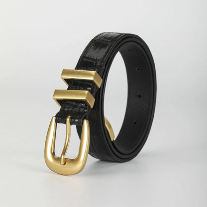 Women's Crocodile Leather Belt with Gold Pin Buckle