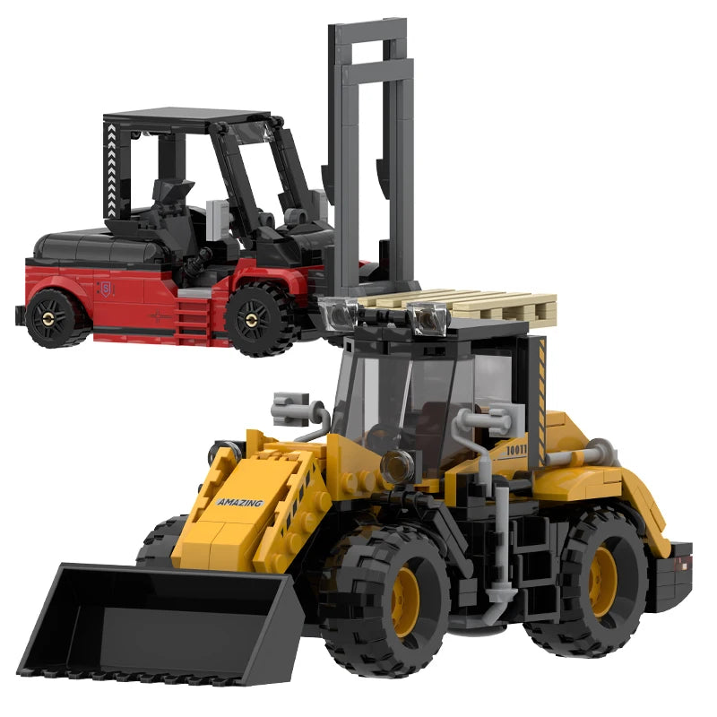 2-in-1 Forklift & Wheel Loader Building Blocks Set | Engineering Bricks