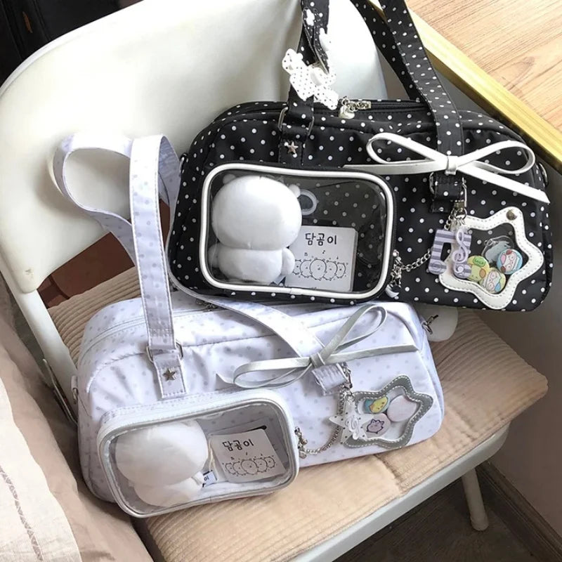 Kawaii Polka Dot Ita Bag – Y2K Clear Pocket Crossbody