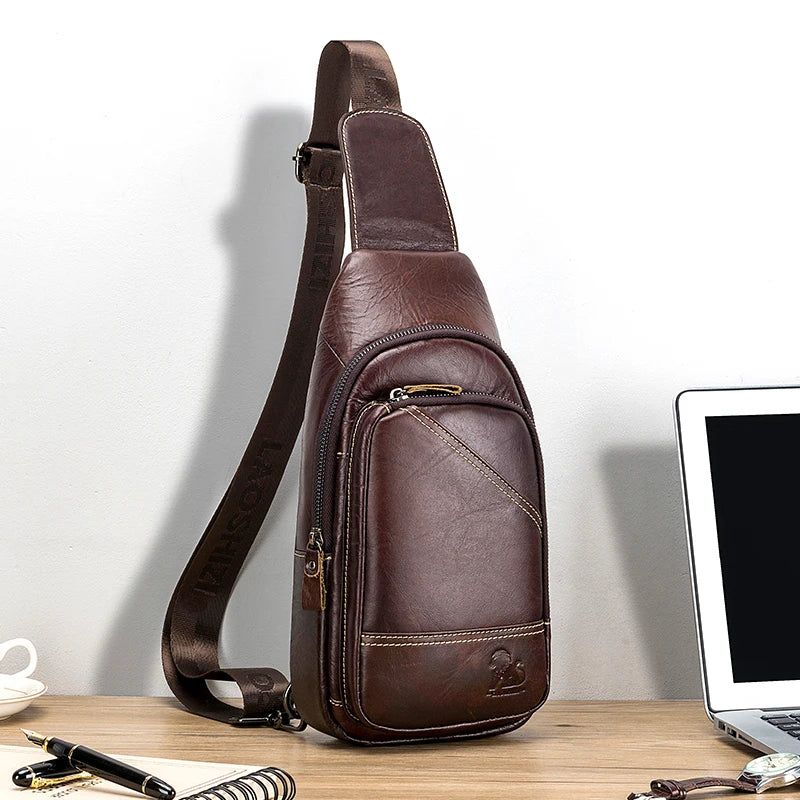 Genuine Leather Men's Chest Bag Sling Crossbody Bag