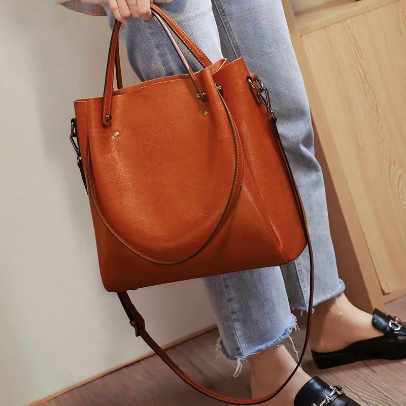 Genuine Leather Tote Bag for Women – Large Capacity Work & Travel Shoulder Bag