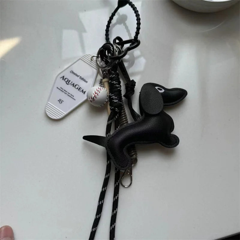 Dachshund Leather Keychain with Braided Rope & Hotel Tag