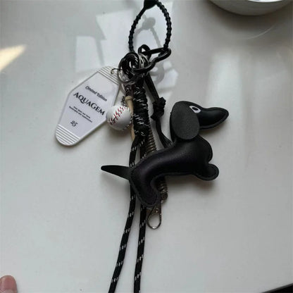 Dachshund Leather Keychain with Braided Rope & Hotel Tag