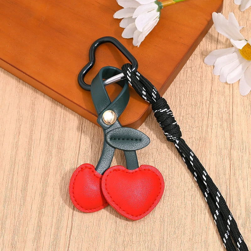 Cherry Leather Keychain – Cute Fruit Pendant for Women