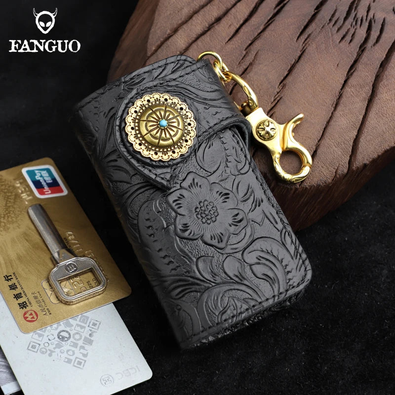 Genuine Leather Key Wallet with Card Holder & Key Chain for Men
