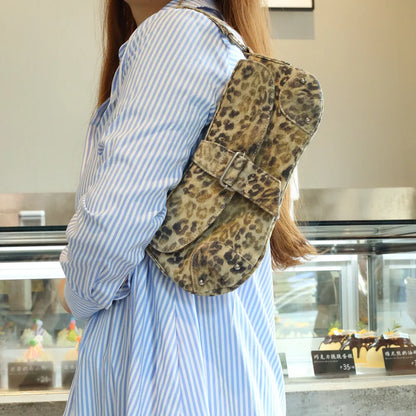 French Underarm Tote Bags Women S Brown Leopard Handbag Clutch Female Vintage Pu Leather Shoulder