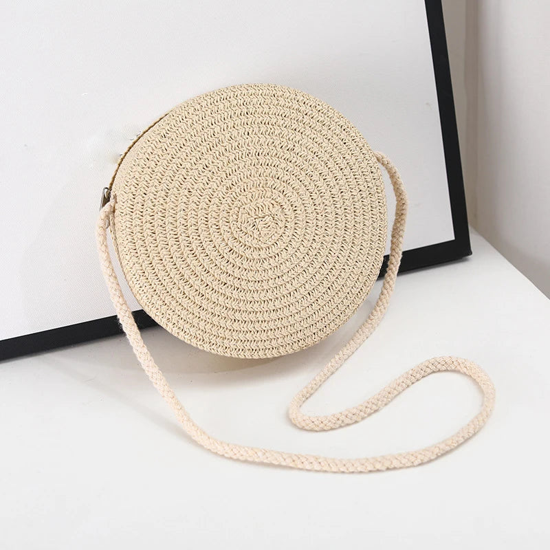 Round Straw Crossbody Bag – Handmade Woven Women's Purse