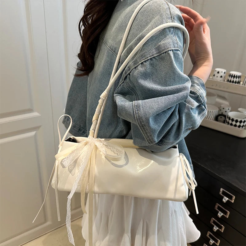 Bow Shoulder Bag – Elegant PU Leather Ballet Style Handbag