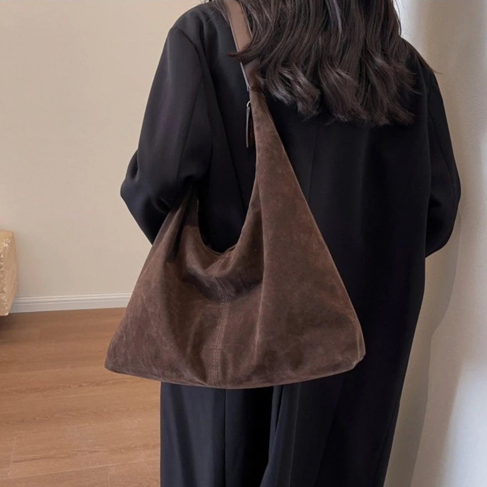 Women's Suede Hobo Shoulder Bag – Large Capacity Slouchy Handbag