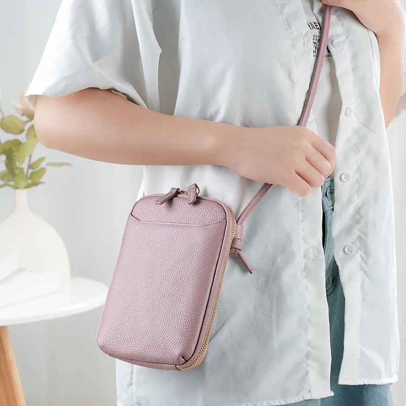Genuine Leather Crossbody Bag for Women – Zipper Phone Purse