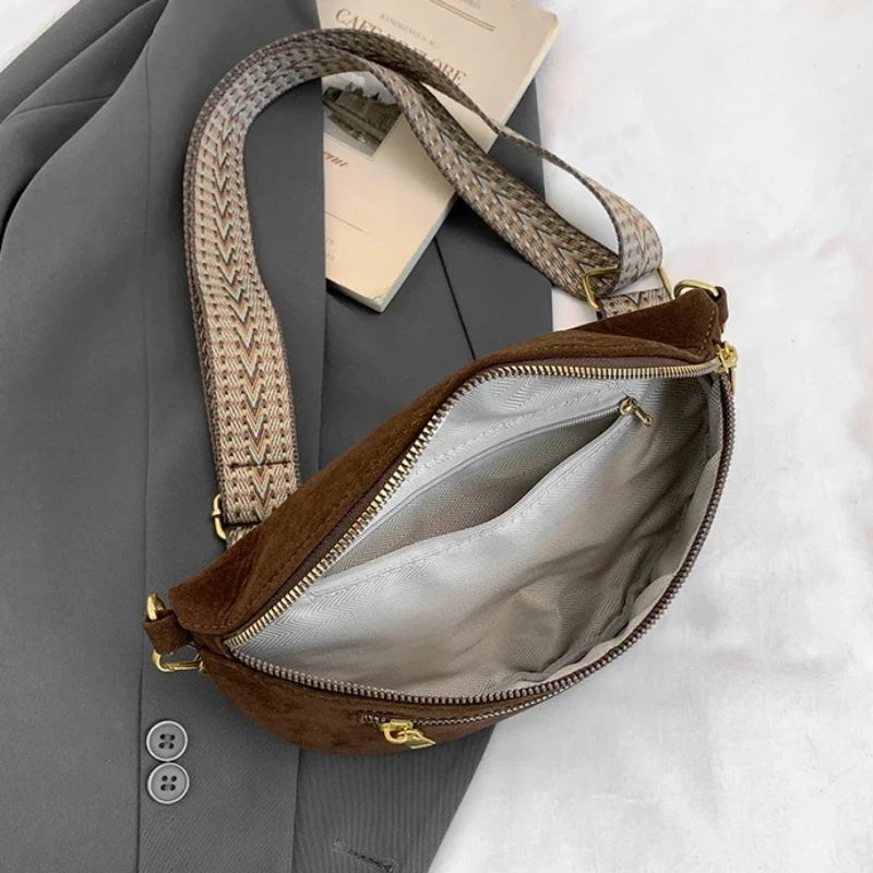 Faux Suede Fanny Pack Women's Crossbody Chest Bag