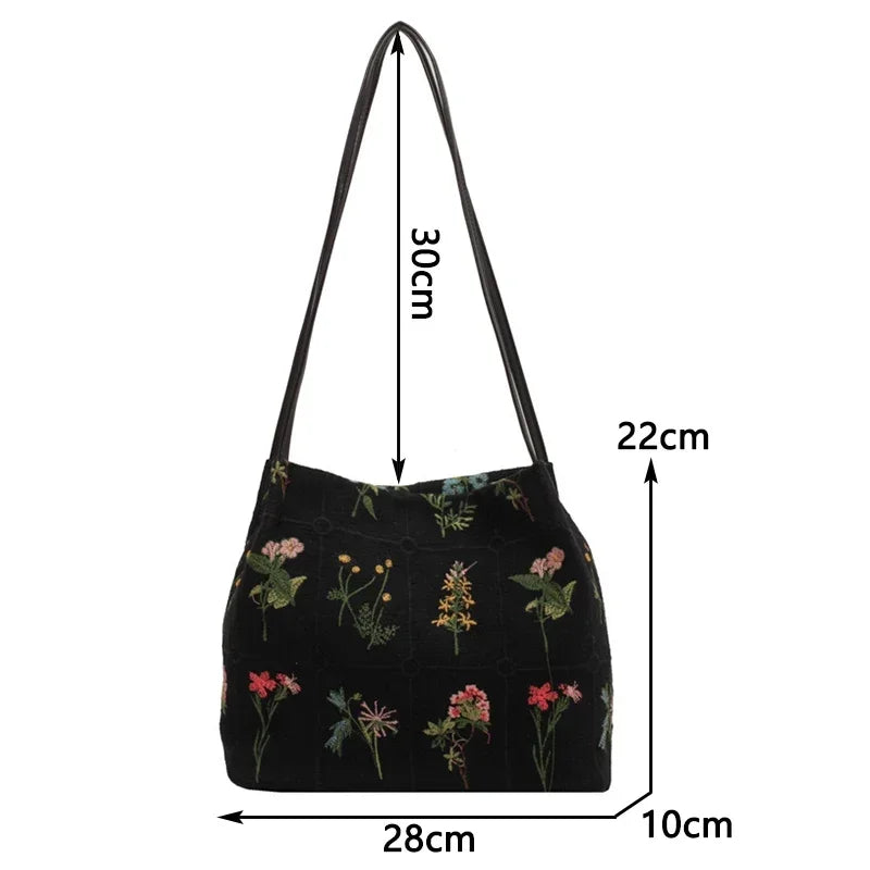 Floral Embroidered Tote Bag – Large Capacity Women's Shoulder Bag