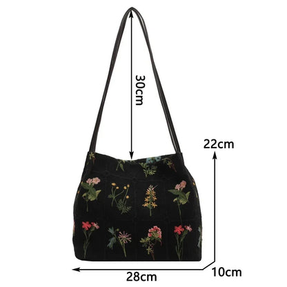 Floral Embroidered Tote Bag – Large Capacity Women's Shoulder Bag