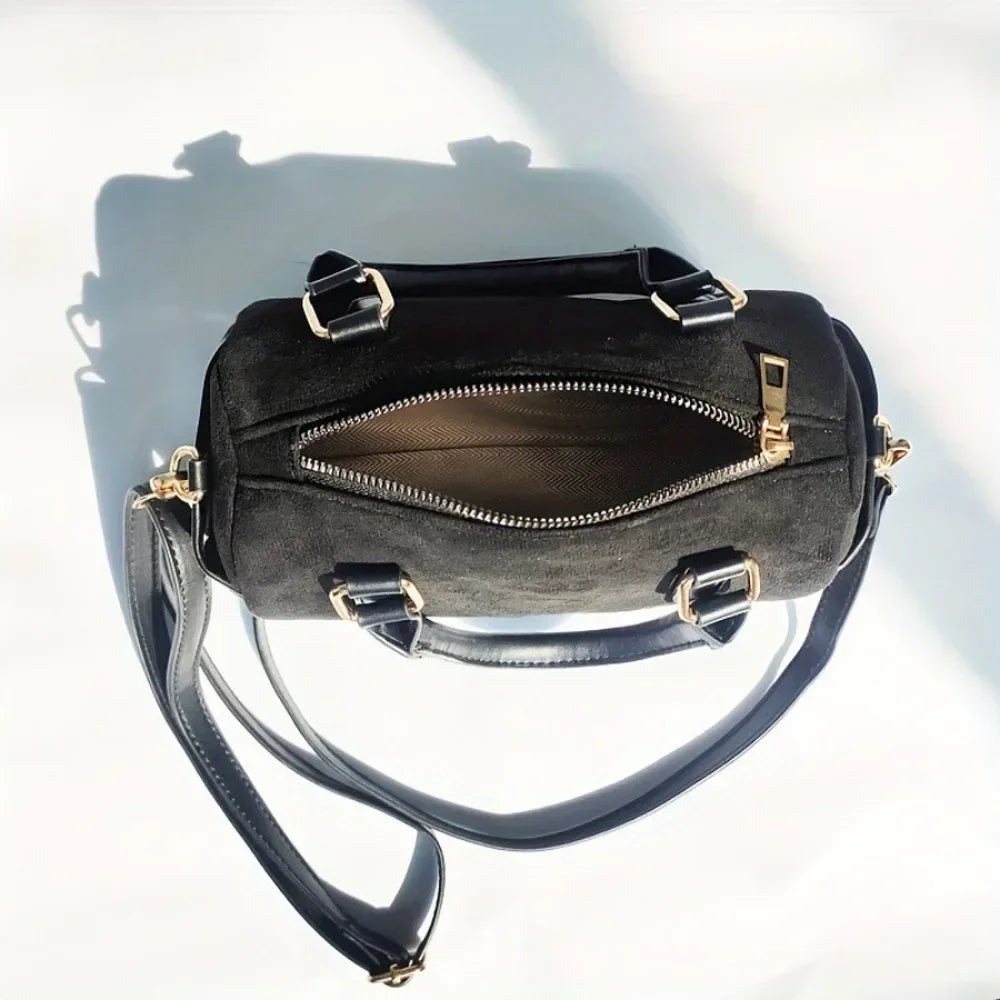 Faux Suede Crossbody Bag - Women's Small Shoulder Bag