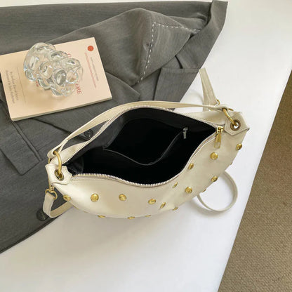Gold Studded Hobo Bag Women – Punk PU Leather Shoulder Bag