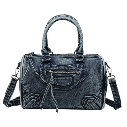 Retro Washed Denim Tote Bag – Women's Designer City Shoulder Bag