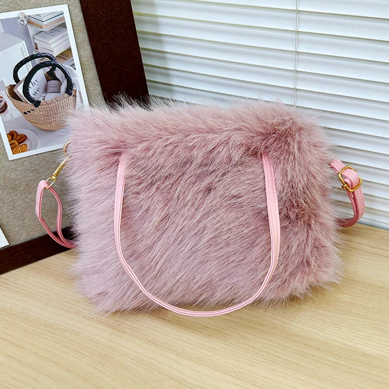 Faux Fur Tote Bag for Women – Plush Bucket Handbag with Crossbody Strap