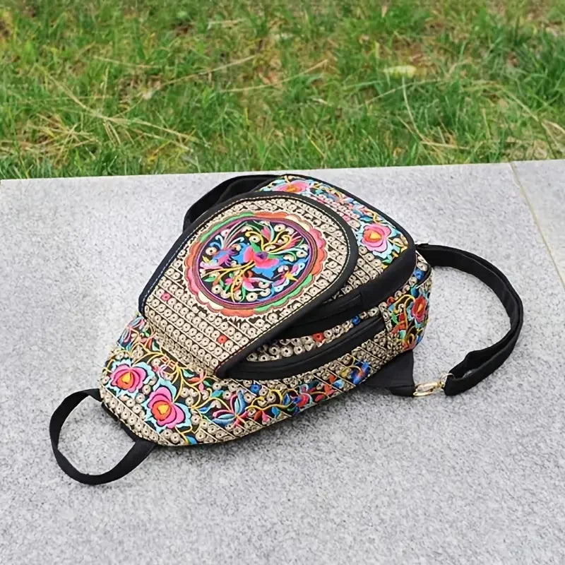 Embroidered Mini Backpack – Ethnic Boho Chest Bag for Women