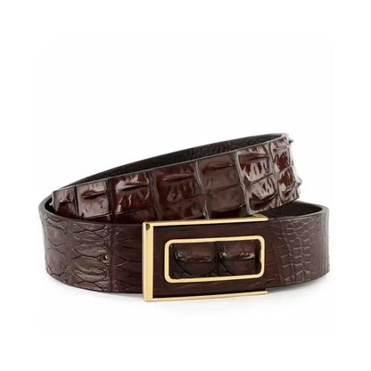 Crocodile Leather Men's Luxury Belt with Gold Buckle