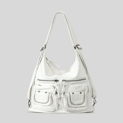 Vintage Women Shoulder Bags Y2k Multiple Pockets Backpacks Luxury Soft Pu Leather Underarm Bag Large