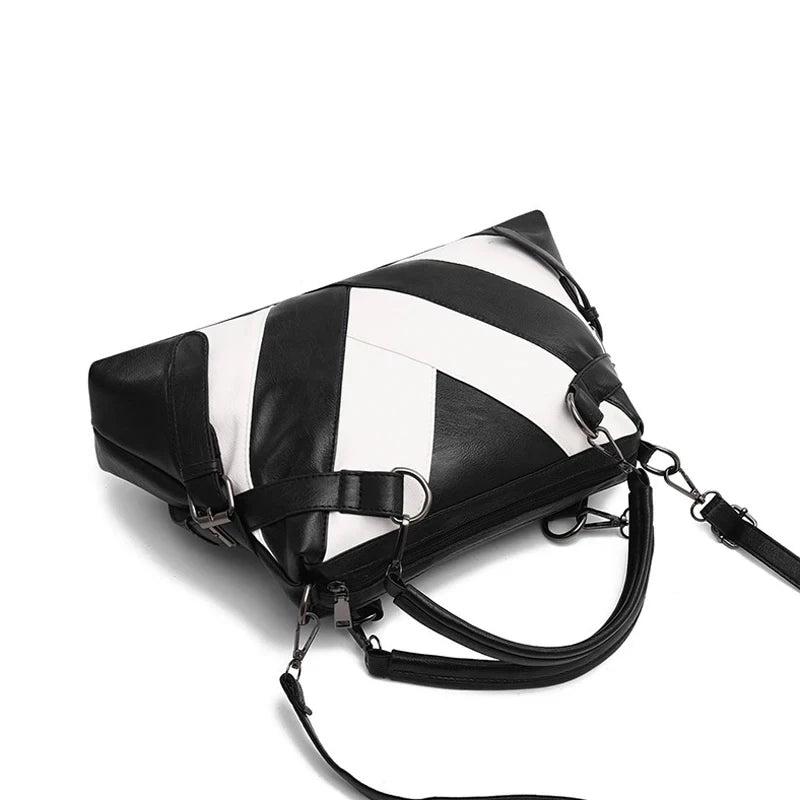 PU Leather Patchwork Handbag for Women – Designer Crossbody Shoulder Bag