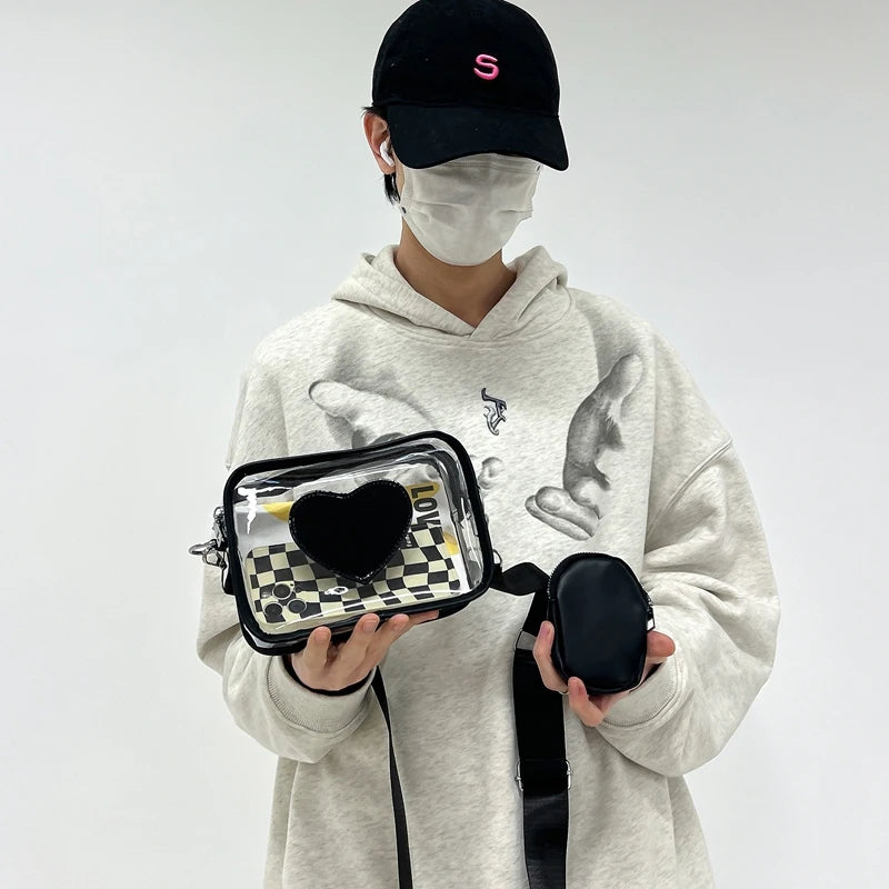 Clear PVC Crossbody Bag with Heart Pattern & Mini Coin Purse