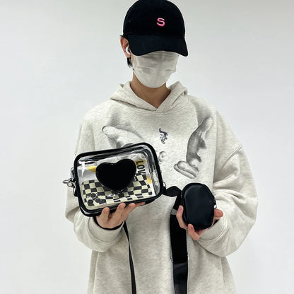 Clear PVC Crossbody Bag with Heart Pattern & Mini Coin Purse