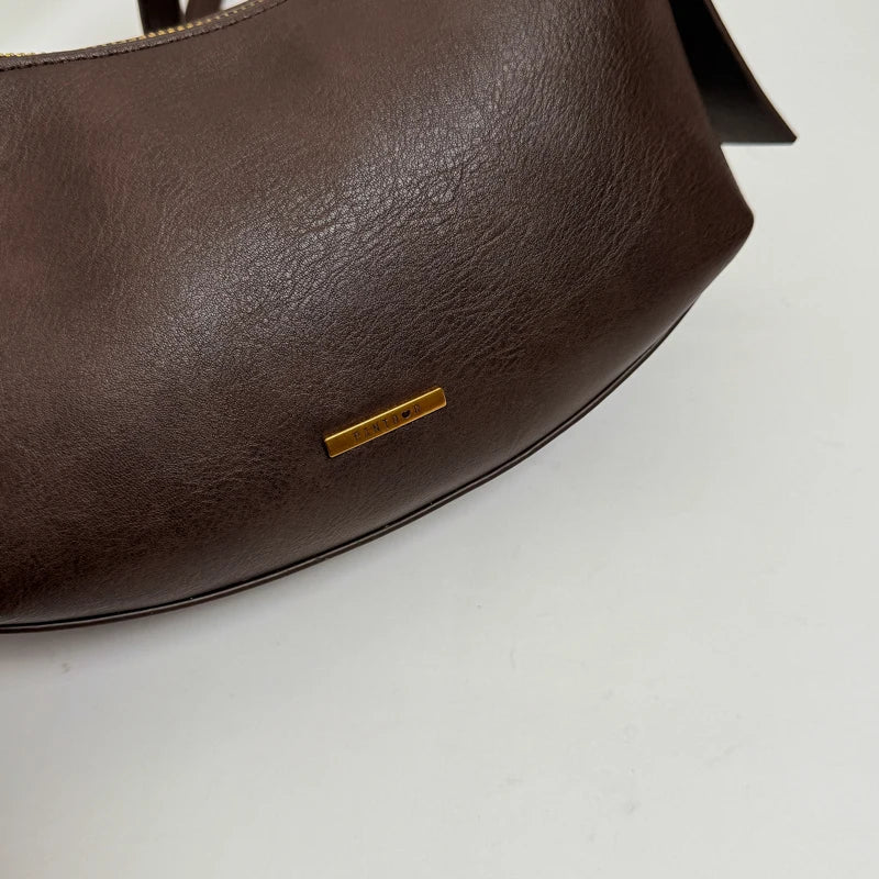 Moods Half-Moon Crossbody Bags Women Soft Vegan Leather Solid Color Underarm Shoulder Hobo Bag
