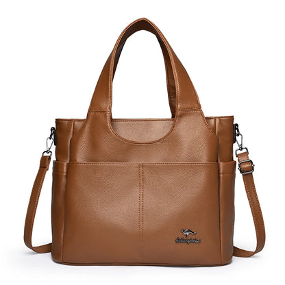 Large Leather Tote Bag – 3 Compartments, Dual Pockets, Shoulder & Crossbody