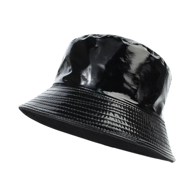 Reversible Faux Leather Bucket Hat for Women – Waterproof PU