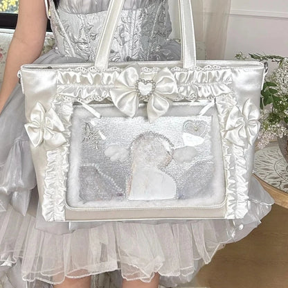 Lace Bow Ita Bag Y2K Lolita Shoulder Bag with Display Window