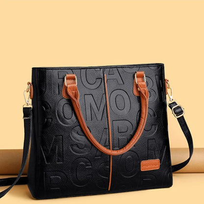 Large Capacity PU Leather Tote Bag – Women's Letter Embossed Shoulder Bag
