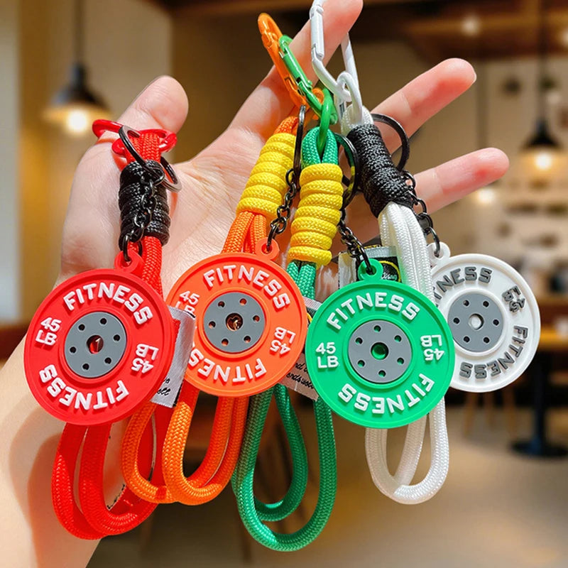 Fitness Weight Plate Keychain with Braided Wrist Lanyard