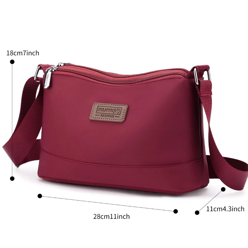 Women's Waterproof Nylon Crossbody Bag – 3-Layer Shoulder Handbag