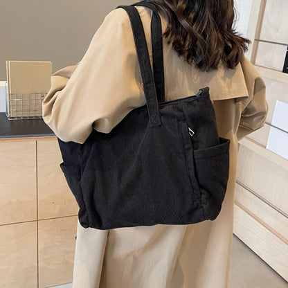Corduroy Tote Bag for Women – Multi-Pocket Crossbody Shoulder Bag