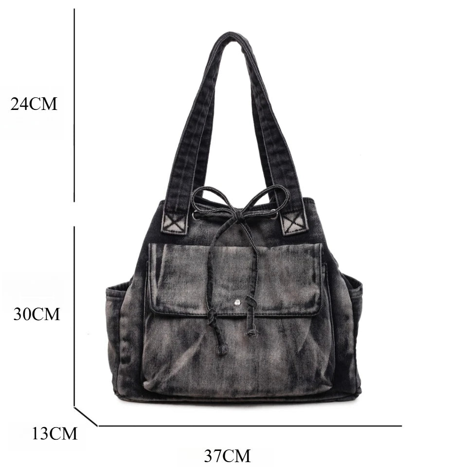 Denim Crossbody Tote Bag for Women – Large Capacity Retro Shoulder Bag