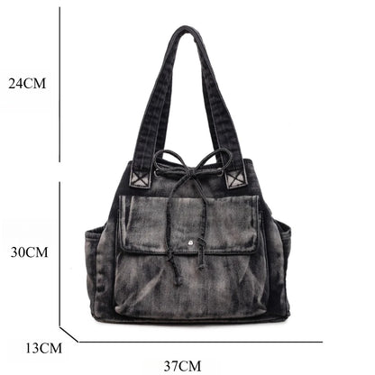 Denim Crossbody Tote Bag for Women – Large Capacity Retro Shoulder Bag