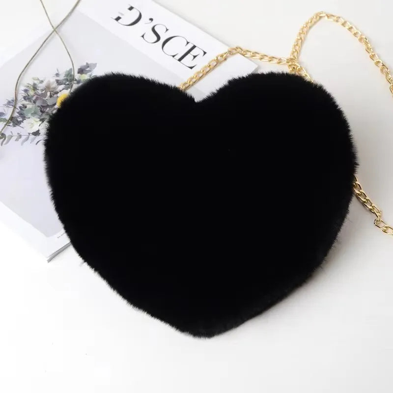 Heart-Shaped Plush Purse – Fluffy Crossbody Bag, Multiple Styles