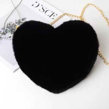 Heart-Shaped Plush Purse – Fluffy Crossbody Bag, Multiple Styles