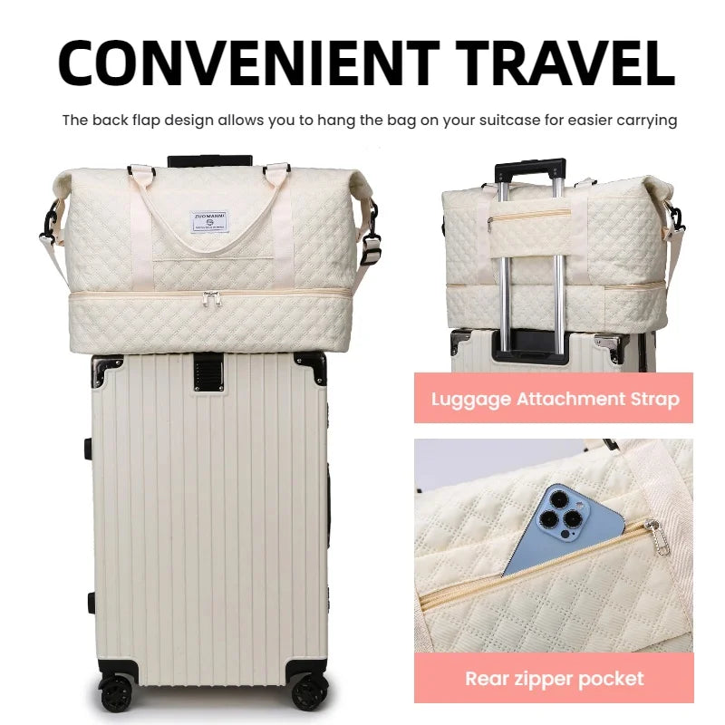 Large Quilted Travel Duffel Bag Women's Gym Weekender