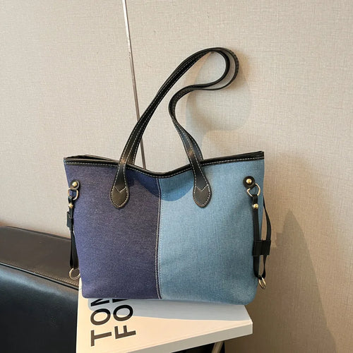 Large Capacity Denim Tote Bag for Women – Commuter Shoulder Bag