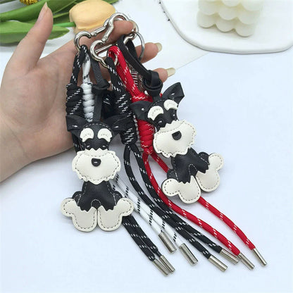 Schnauzer Keychain – Leather Dog Charm with Braided Rope Tassel